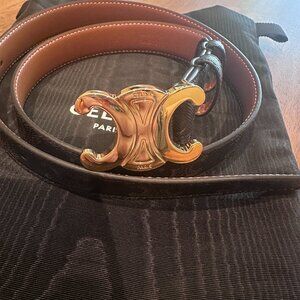 Celine Triomphe belt in Triomphe Canvas print + gold hardware